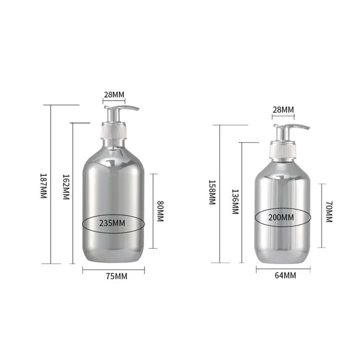 Bouteille de gel douche 500 ml dorée et argentée, procédé d'électroplaqué PET de haute qualité, sous-embouteillage léger, bouteille de shampoing 300 ml
