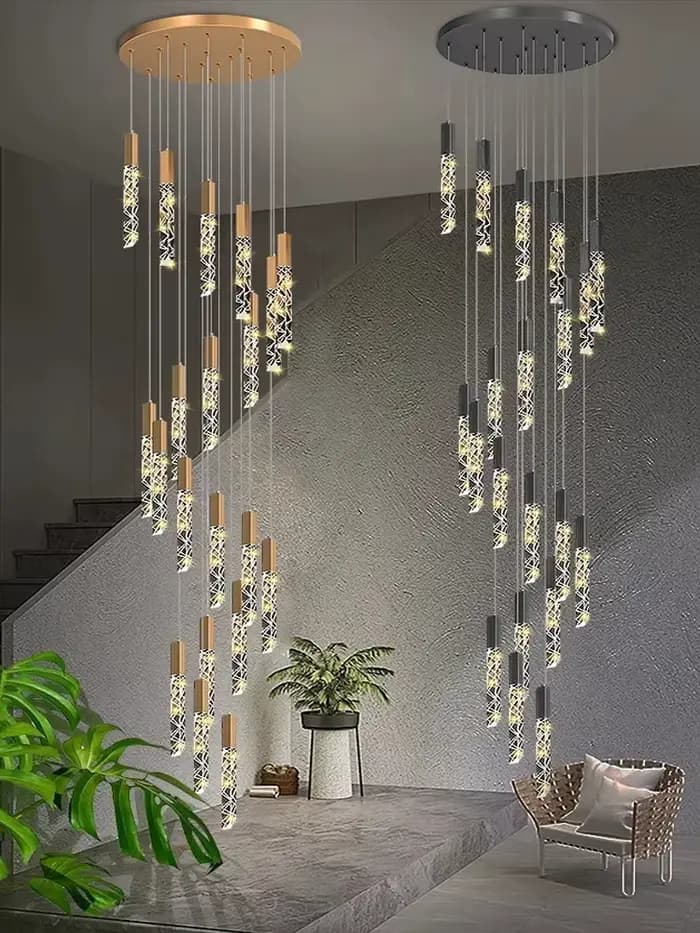 Nouveau lustre d'escalier LED moderne Duplex Loft spirale Long lustre créatif Villa salon chambre suspension cristal lumière