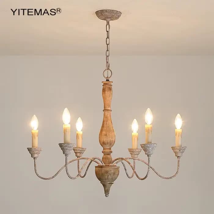 Lustre en bois pour salle à manger Vintage éclairage suspendu 6 lumières chambre lustre cuisine suspension pour ferme pépinière