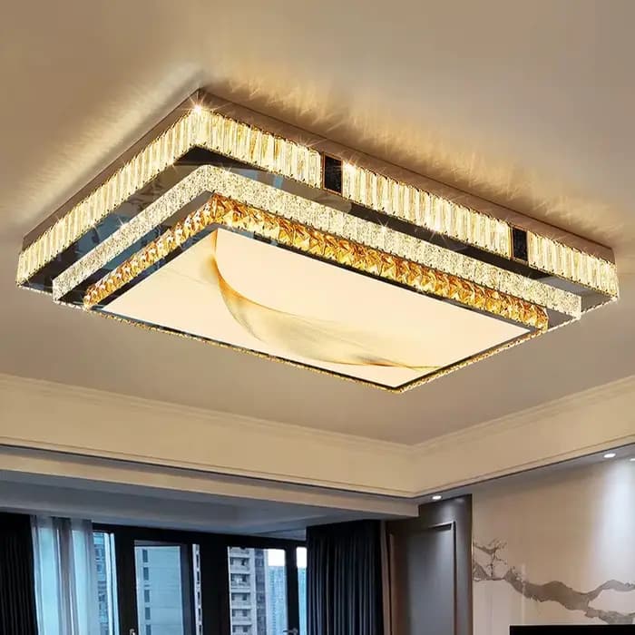 Lustre de plafond en cristal K9 plaqué or moderne pour salon chambre à coucher salle de bain et autres pièces principales