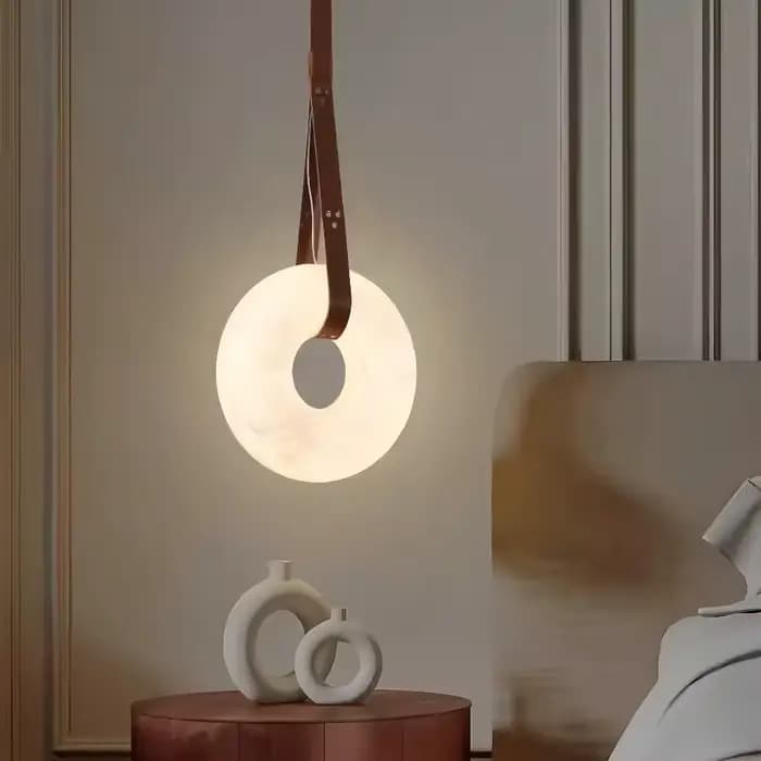 Lampe suspendue moderne en albâtre, style nordique créatif, anneau lumineux pour chambre à coucher, chevet, salle à manger, décoration de luxe, lampe suspendue en pierre