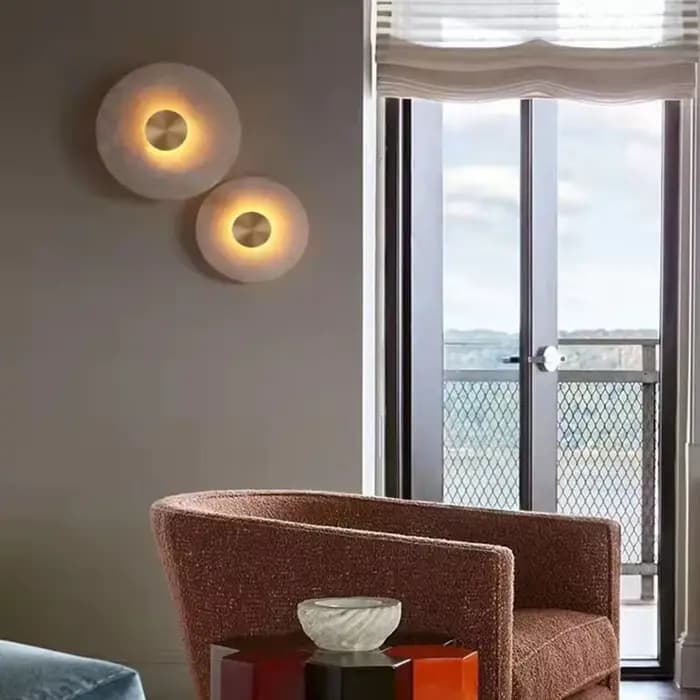 Applique murale en marbre naturel espagnol, luminaire décoratif d'intérieur, idéal pour un salon, une fond de télévision, un luxe, tout en cuivre, une chambre à coucher ou une chambre à coucher