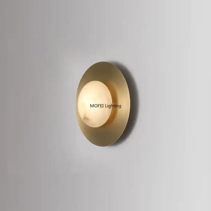 Applique murale américaine en laiton avec marbre espagnol naturel, luminaire rond pour salon, chambre à coucher, chevet, couloir, décoration intérieure