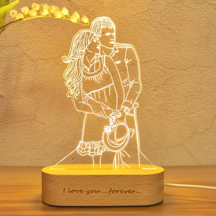 Lampe 3D avec Photo personnalisée, texte personnalisé, veilleuse pour chambre à coucher, anniversaire de mariage, cadeau de fête des mères et des pères