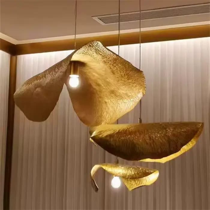 Lampe à suspension Vintage tout en cuivre, feuille de Lotus martelée à la main, lustre de salle à manger, lampe suspendue de Restaurant, lampe d'îlot de cuisine