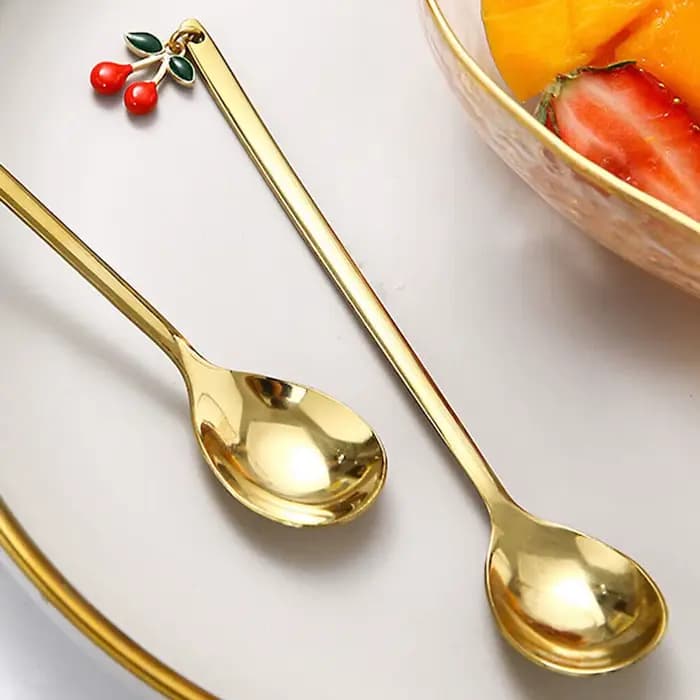 Nouveau Cuillère pendentif fruits doré, vaisselle en acier inoxydable, cuillère à remuer, cuillère à café en argent
