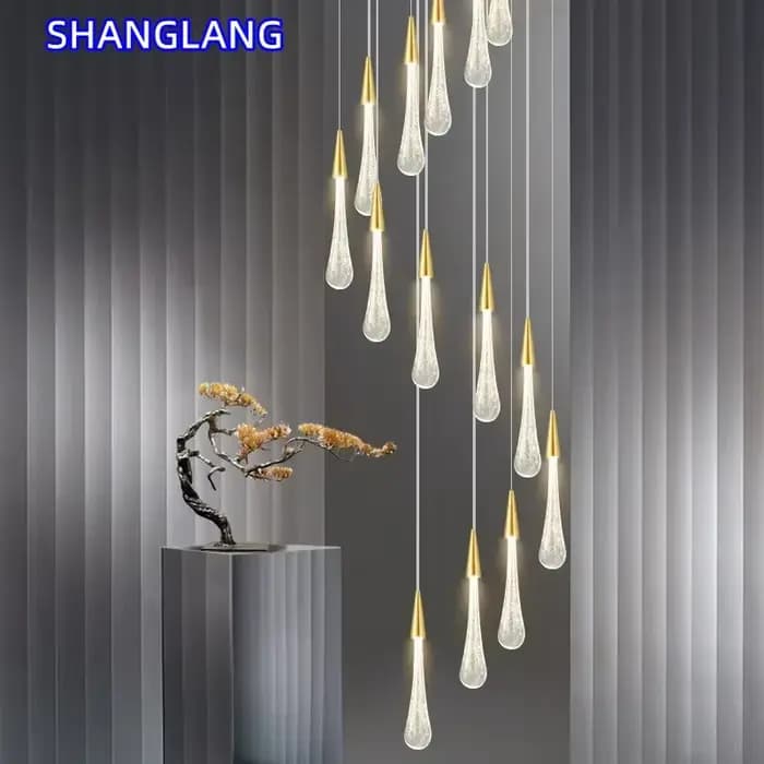 Lustre en cristal design goutte d'eau pour salle à manger, décoration de luxe pour la maison, luminaire suspendu, lampe Led en cristal pour salon