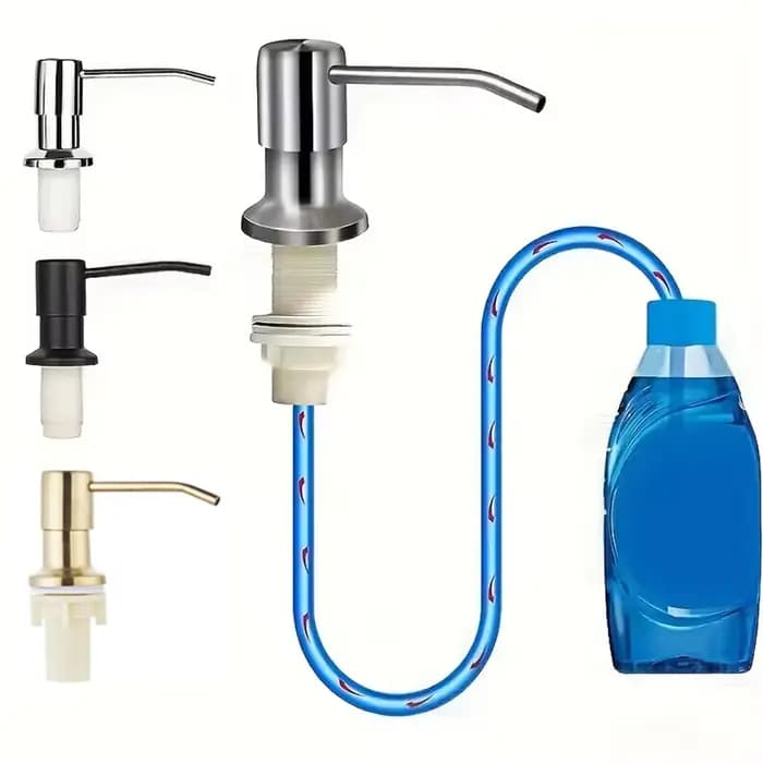 Distributeur de savon pour évier de cuisine Golden avec pompe, tube de 100 cm / bouteille de 350 ml, en acier inoxydable noir brossé chromé, distributeur à pression manuelle