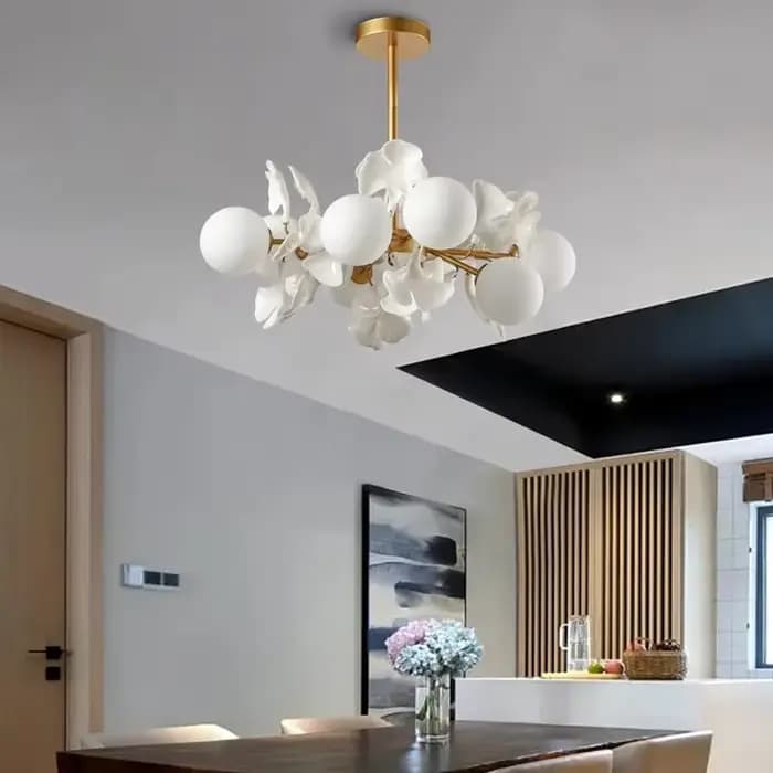 France luxe crème LED lustre Ginkgo feuille cercle concepteur pendentif lumières maison chambre décoration salon chambre lampes luminaires