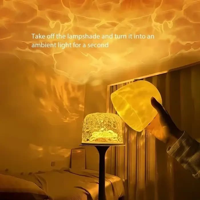 Lampe de table en forme de champignon avec projection d'ondulations d'eau, lumières d'ambiance, lampe de chevet pour hôtel, chambre à coucher, salon, lampe de bureau, éclairage décoratif