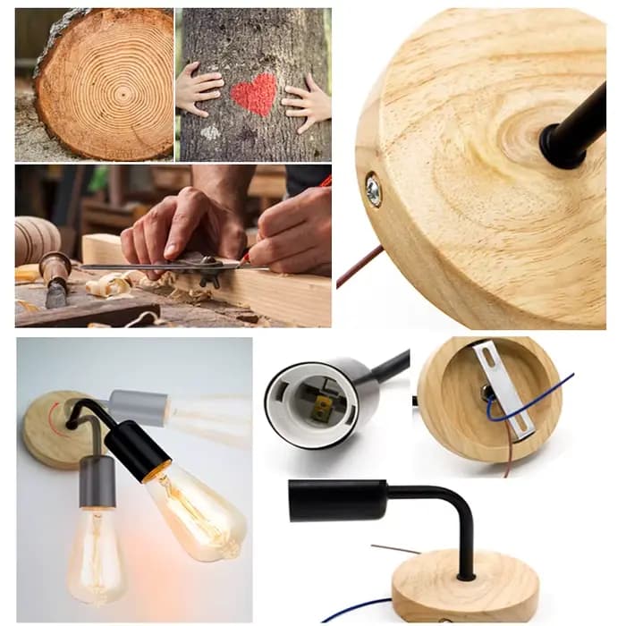 Applique murale industrielle Vintage en bois, ampoule rétro E27 à intensité variable, luminaire décoratif d'intérieur pour la maison et le Loft