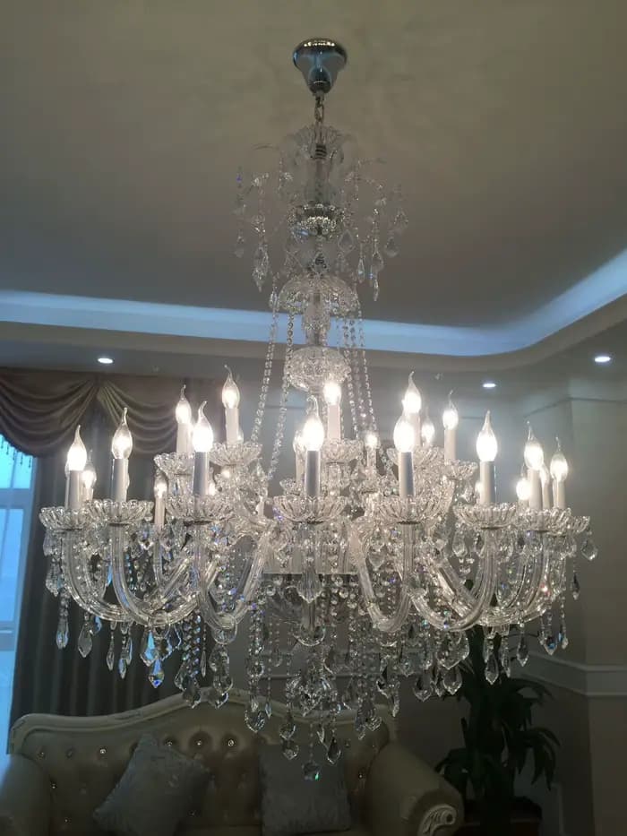 Lustre à bougie en cristal transparent, lampe de projet d'hôtel, luminaire de lustre créatif, style européen, villa et club, salon