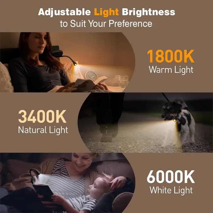 Lampe de lecture LED pour livre, protection des yeux, 3 couleurs réglables, lumière à clip 360° ° Lampe d'étude pliable rechargeable pour la lecture en voyage ou dans la chambre
