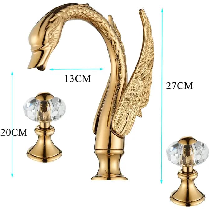 Golden Hotings-Bassin en forme d'oiseau, robinet de baignoire, deux creux en cristal Foy, centre commercial chaud et froid, grue, ensemble de 3 pièces, fz