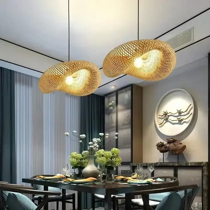 Bambou tissage pendentif LED lumière fait à la main Vintage maison suspendu lustre éclairage salon cuisine rotin tissé suspension