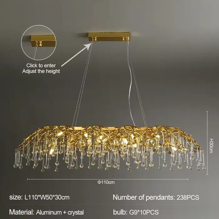 Lustre en cristal doré avec branche ronde, lustre de plafond, salle à manger, salon, table de cuisine, luxe