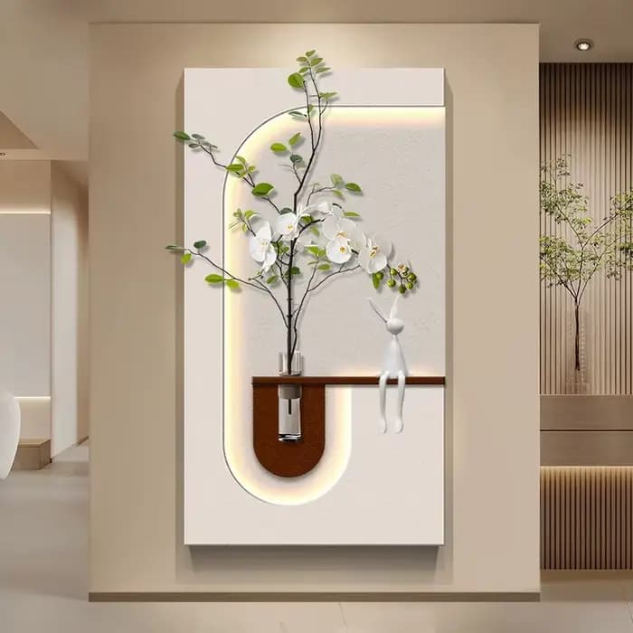 Porte d'entrée moderne Foyer LED peinture décorative salon chambre couloir plantes vertes hydroponiques lumières murales en grès
