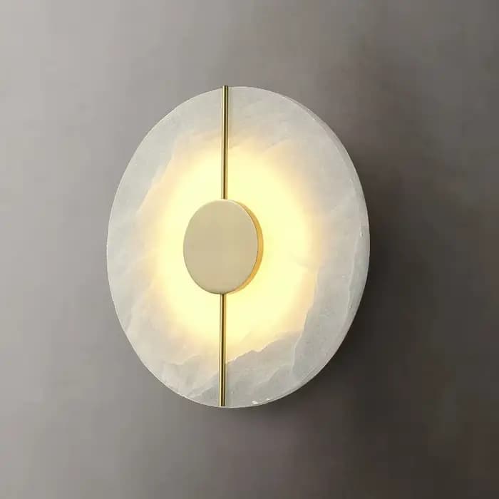 Applique murale ronde moderne en albâtre en marbre naturel pour salon chambre à coucher chevet couloir cuisine décoration d'intérieur lumière LED élégante pour femmes occasions spéciales