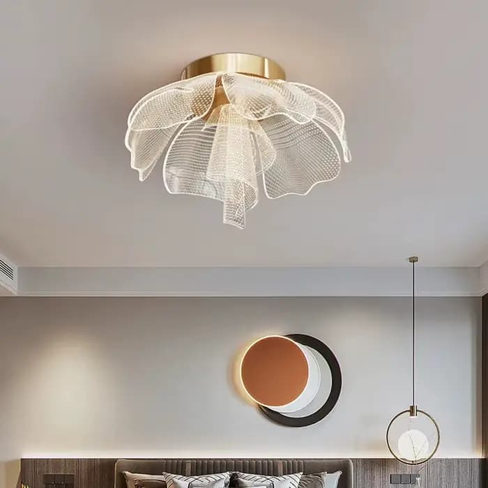 Plafonnier LED simple et luxueux, design floral, lampe en acrylique, éclairage d'étude, chambre à coucher, entrée, couloir, éclairage intérieur doré de luxe