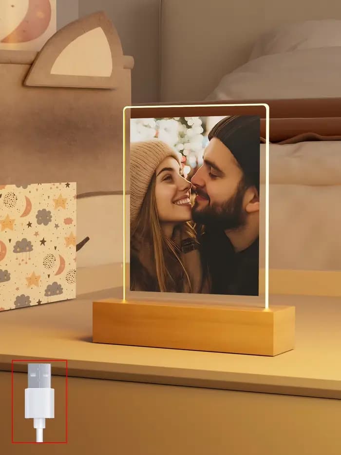 Veilleuse Led Photo de collage de Couple personnalisée, veilleuse acrylique personnalisée avec photo et texte, lumière photo personnalisée,