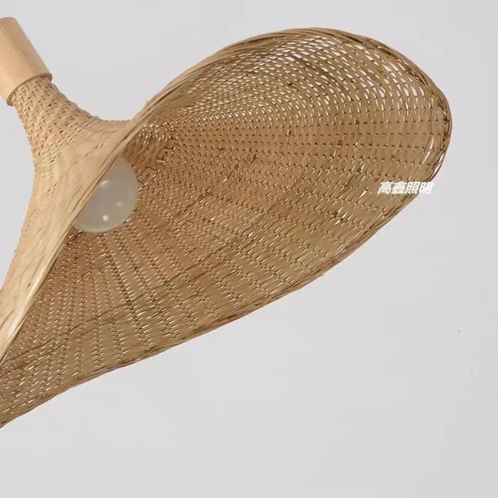COOINJOY lampe suspendue en bambou 50 cm tissé à la main Wabi-sabi lustre en rotin Design de chapeau rétro pour chambre salle à manger plafonnier