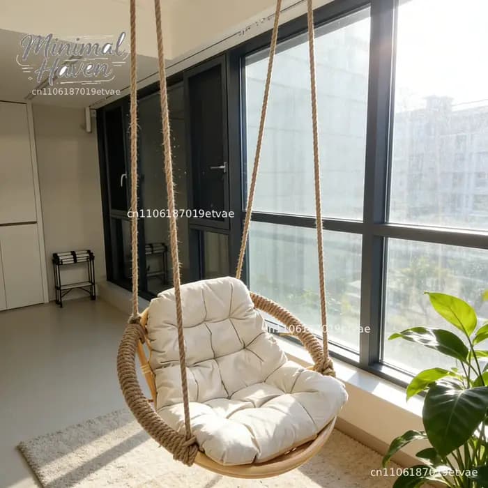 Fauteuil suspendu en rotin pour intérieur, balançoire double en rotin, idéal pour s'asseoir et se reposer, parfait pour balcon, style tendance.