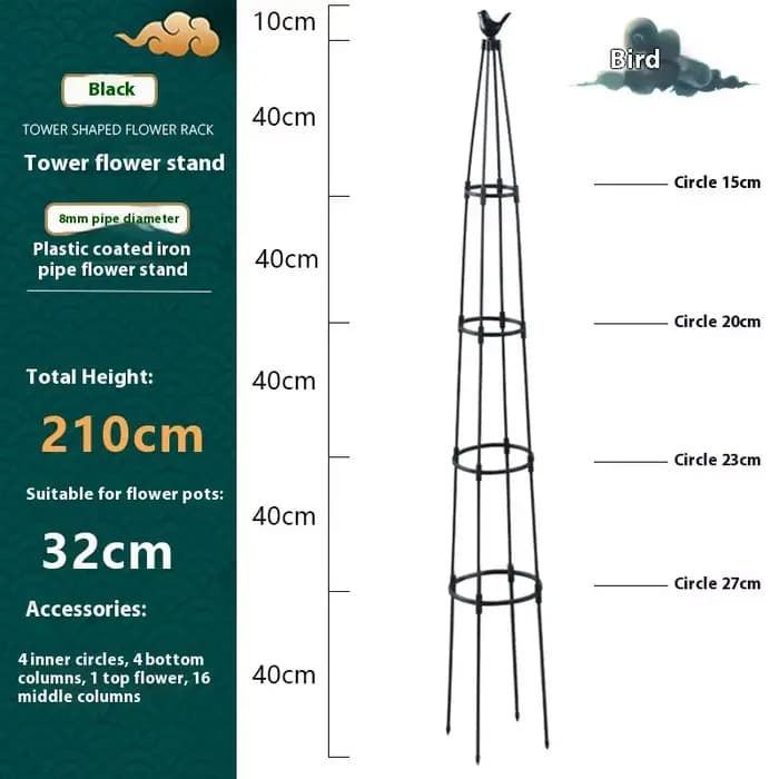 Treillis d'obélisque de jardin pour plantes grimpantes, treillis rond de buisson de roses d'extérieur pour Pots, treillis de fleurs en métal antirouille