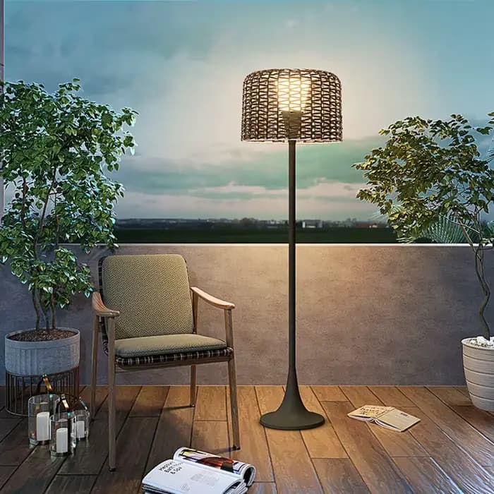 Lampe solaire d'extérieur, lampe de sol en rotin imperméable pour salon, jardin, terrasse, lampe de sol à brancher