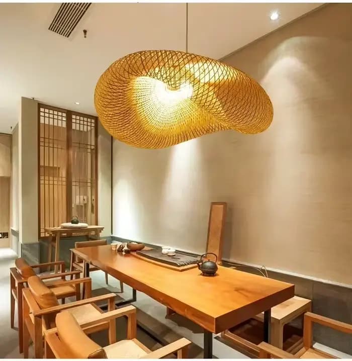 Bambou tissage pendentif LED lumière fait à la main Vintage maison suspendu lustre éclairage salon cuisine rotin tissé suspension