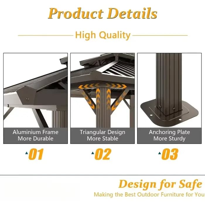 Gazebo rigide avec double toit en acier galvanisé, rideaux et filet ignifuges, gazebo extérieur à cadre en aluminium