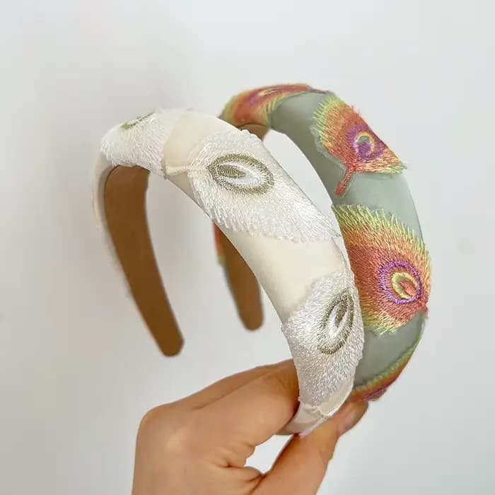 Phoenix-Accessoires pour cheveux en plumes pour femmes, cerceaux pour cheveux, chouchous brodés pour cuir chevelu d'artiste classique, bande de sauna en éponge, vêtements de luxe