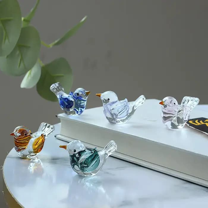 Mini Figurine d'oiseau soufflé en verre fabriqué à la main, petite Statue d'oiseau à collectionner, ornement pour la maison, étagère, décoration d'armoire