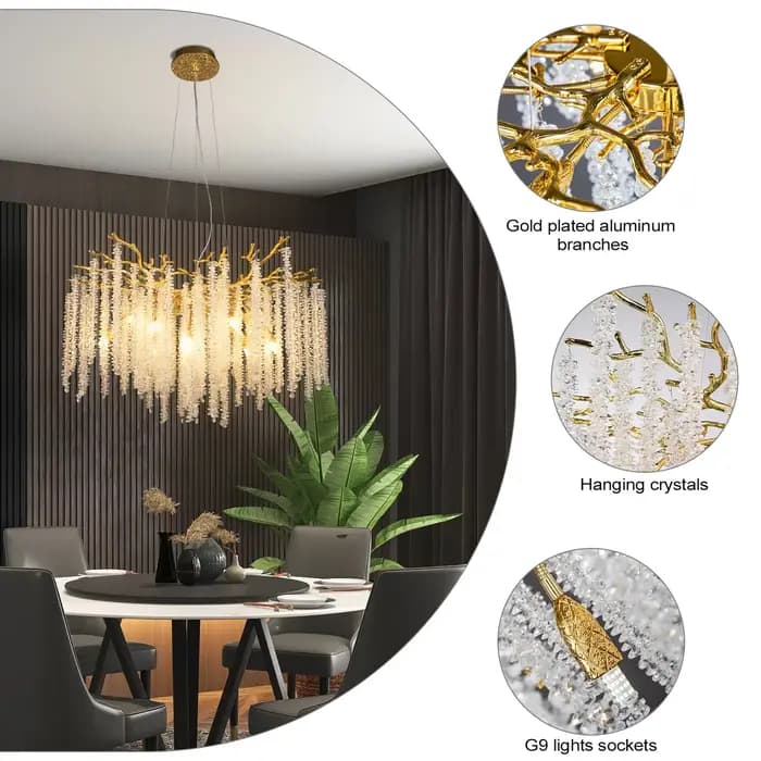 Lustre de plafond en cristal doré pour cuisine salon chambre hôtel luxe moderne avec ampoules incluses