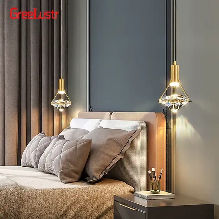 Moderne cuivre cristal suspension de luxe Led suspendu plafonnier chevet Suspension luminaire pour chambre décor à la maison Lustres