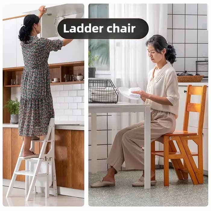 Chaise à échelle en bois massif, chaise pliante à double usage, tabouret à pédale d'escalade intérieure, multifonction