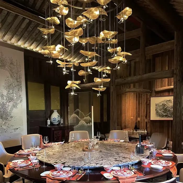 2025 nouveau cuivre Lotus suspension grand lustre moderne pour escalier salon Air Loft sol suspension lampe Lustre luminaire