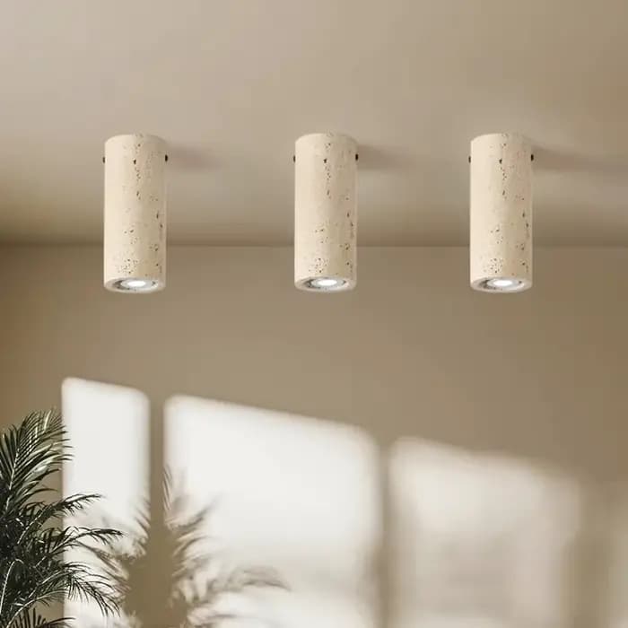 Plafonnier cylindrique en travertin, éclairage encastré en pierre avec ampoule spot E27, luminaires pour balcon, dressing et comptoir