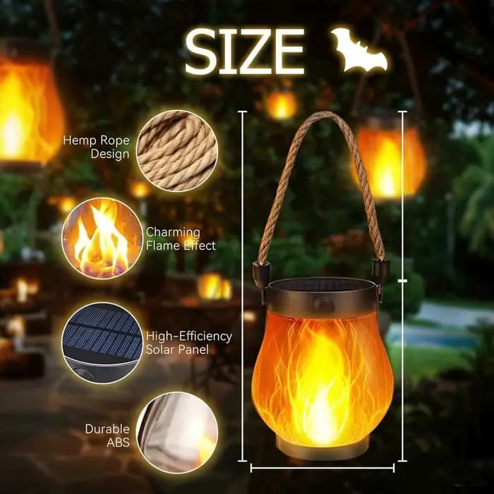 Lanternes solaires pour l'extérieur, lanternes à énergie solaire, résistantes à l'eau, design flamme vacillante, charge USB, ornement pour arbre