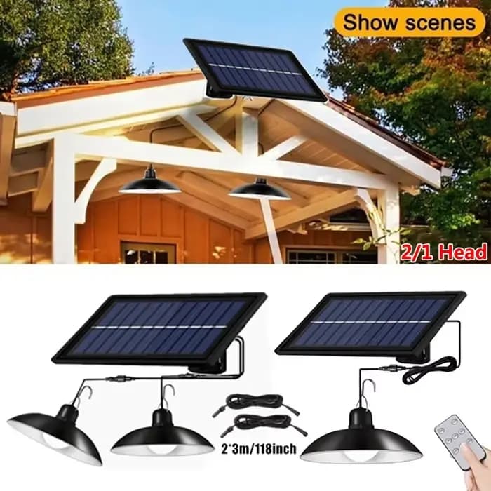 Lampe LED suspendue solaire d'extérieur, étanche, lustre à Double tête, décorations avec télécommande pour hangar intérieur, salle de grange