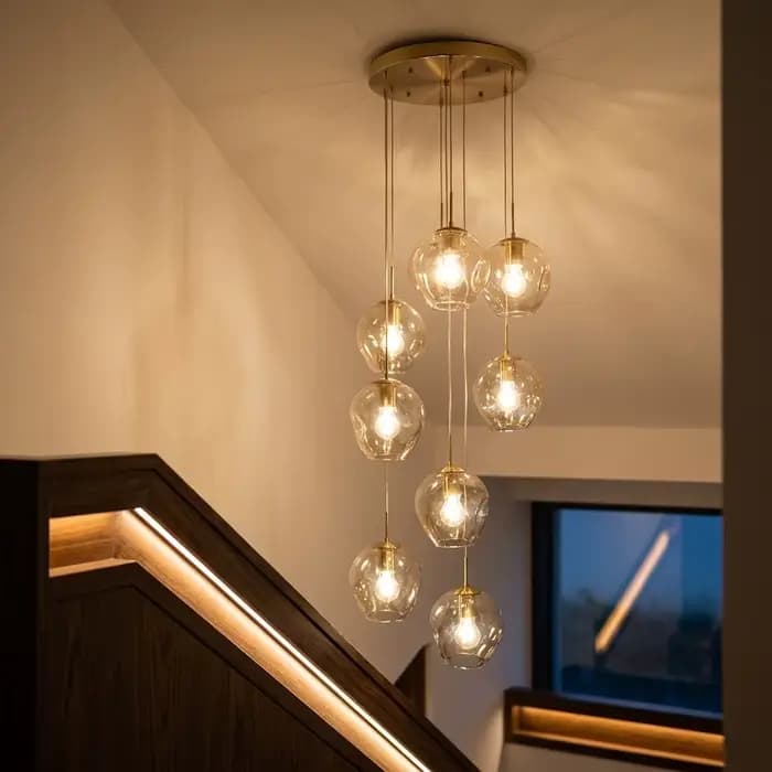 Lustre moderne pour escalier en colimaçon, lampe à boule de cristal, éclairage long pour salon, villa, loft, salle à manger, nouveau design 2026