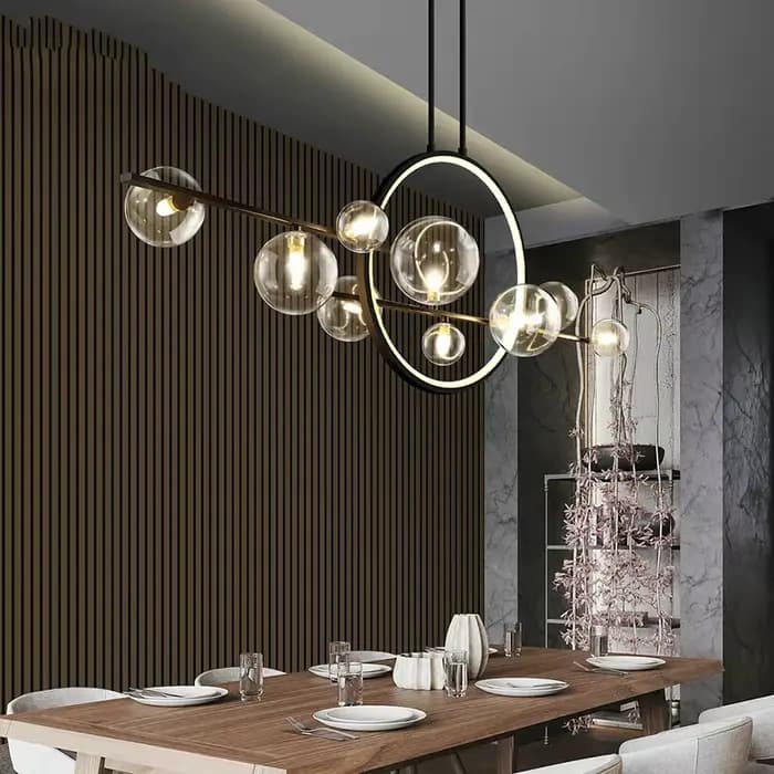 Anneau moderne lustre LED nouveauté boule lustre nordique chambre lampe Restaurant décor cuisine île éclairage