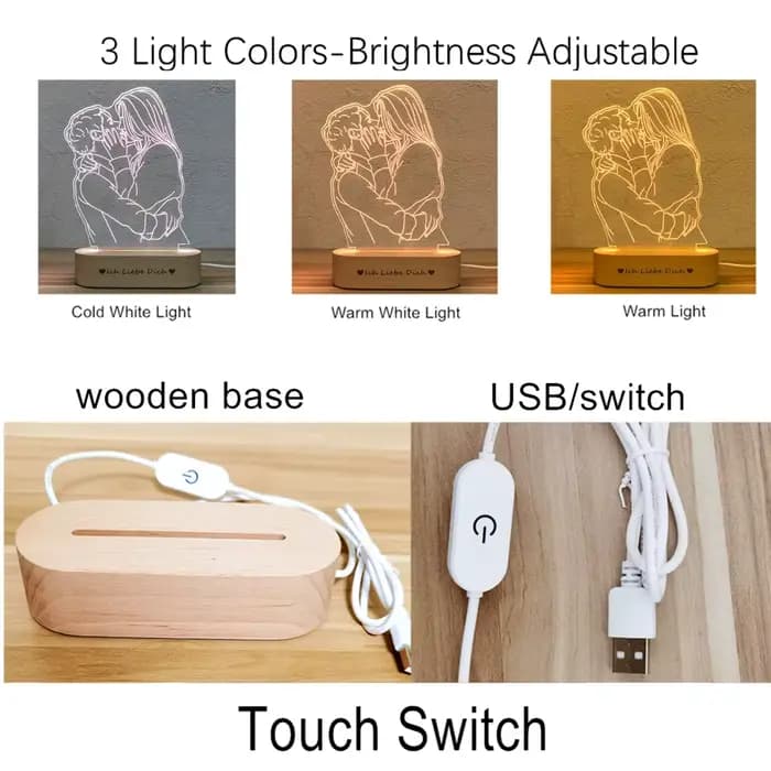 Lampe 3D avec Photo personnalisée, texte personnalisé, veilleuse pour chambre à coucher, anniversaire de mariage, cadeau de fête des mères et des pères