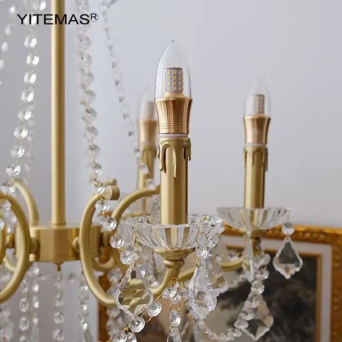 Lustre en cristal français pour chambre à coucher, lustres suspendus en cuivre doré, pour Foyer, salon, salle à manger, cuisine, îlot, 6/8 lumières