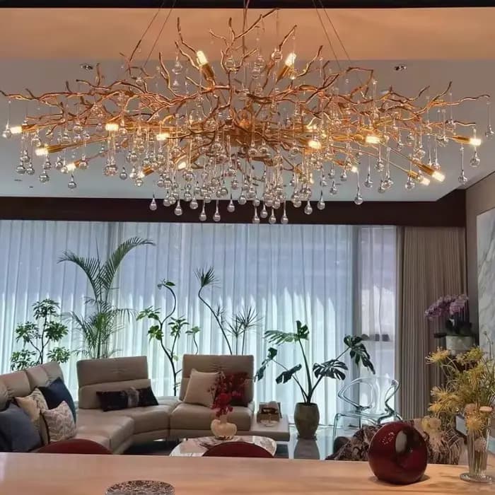 Lustre en cristal français de luxe pour salle à manger, Villa entièrement en cuivre, salon, plafond de haute qualité, branches de cristal, LED