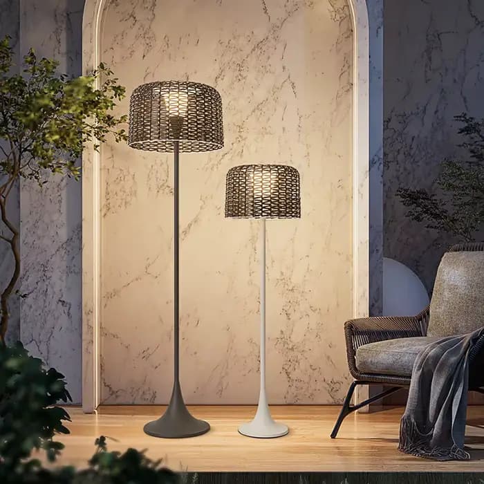 Lampe solaire d'extérieur, lampe de sol en rotin imperméable pour salon, jardin, terrasse, lampe de sol à brancher