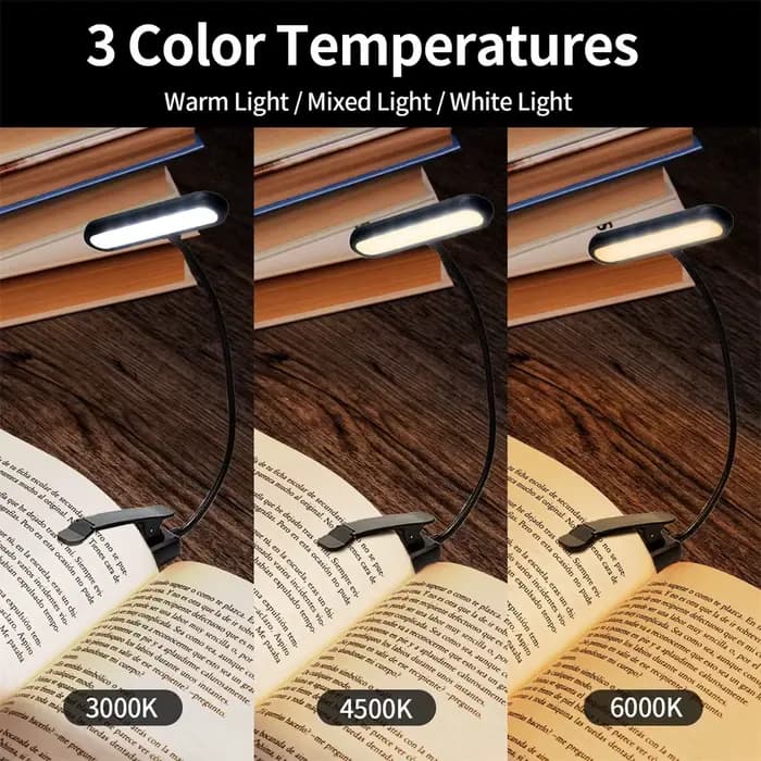 Lampe de lecture LED rechargeable par USB pince de livre lampe de lecture 3 températures de couleur pour le travail lecture dortoir d'étudiant veilleuse