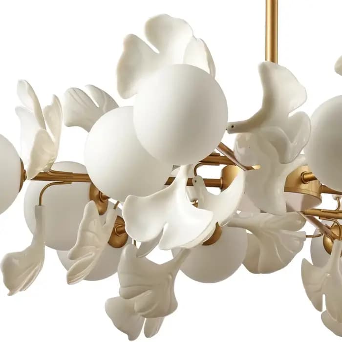 France luxe crème LED lustre Ginkgo feuille cercle concepteur pendentif lumières maison chambre décoration salon chambre lampes luminaires