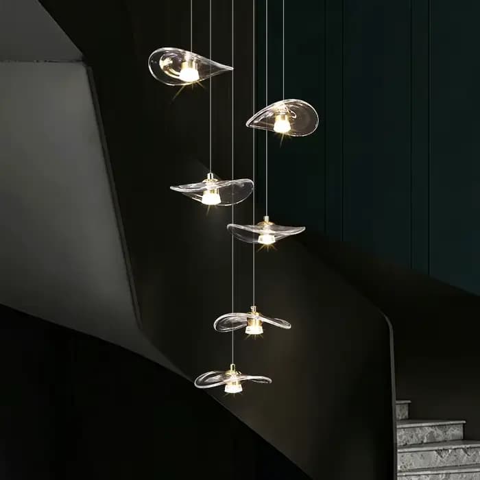 Lustre en verre moderne et minimaliste pour escalier à haut plafond, villa, duplex, loft, éclairage suspendu