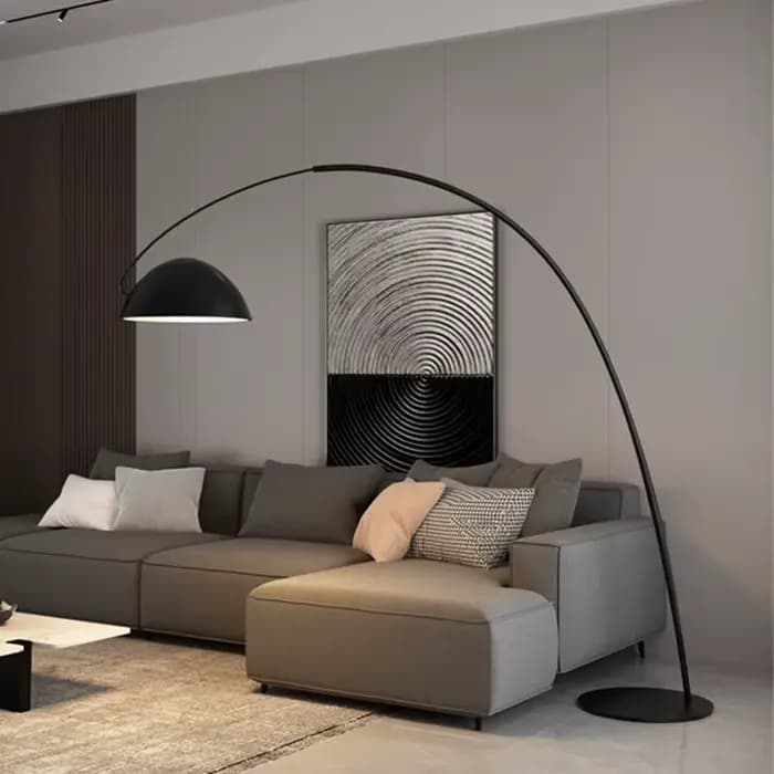 Lampe autoportante noire américaine du milieu du siècle, salon, étude, chambre à coucher, lampe de pêche simple, métal