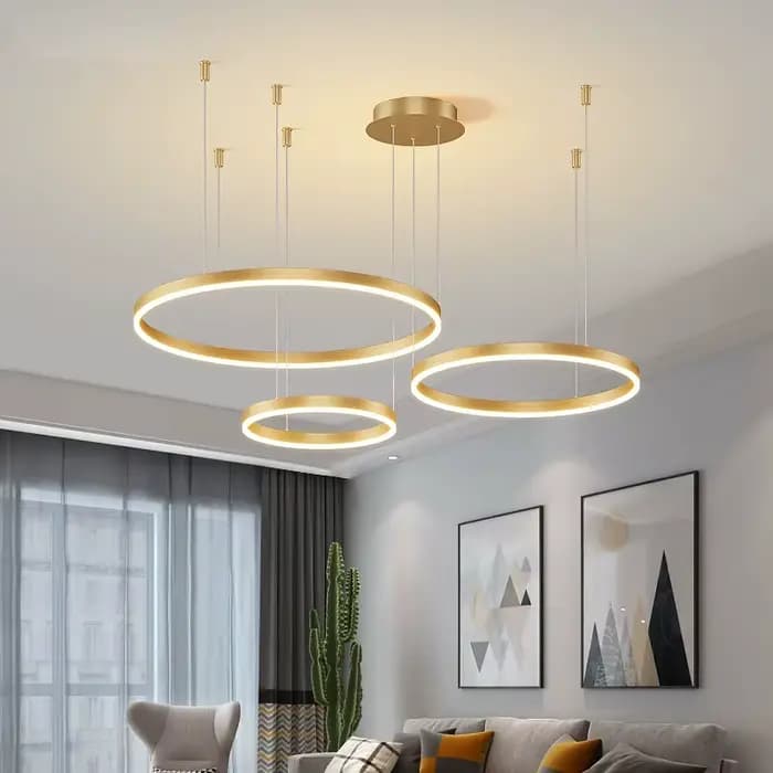 Lustre Led moderne salon anneaux brossés plafonnier suspension éclairage intérieur lampe suspendue or cadre noir